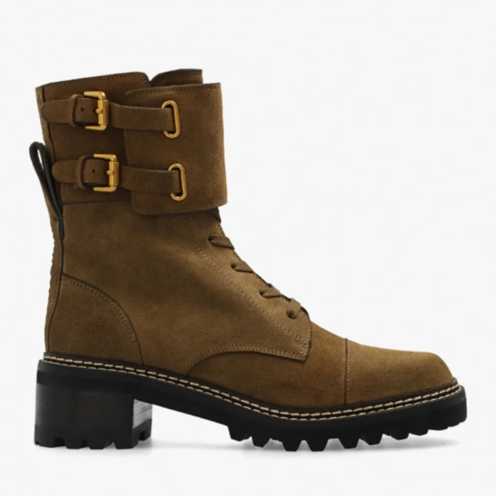 NWT$525 See by Chloe Mallory Leather Buckle Strap Ankle Combat Boots Sz 37.5 - Picture 12 of 12